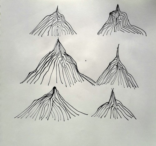 Lignes - monticules,  2024, crayon et huile sur papier, 28 x 28 cm