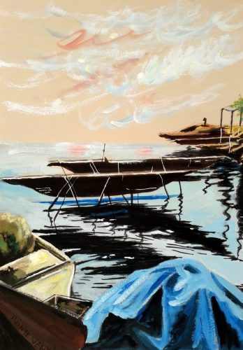 Pointe Venus 2 - Tahiti, 2024, mixte sur papier, 32x25 cm