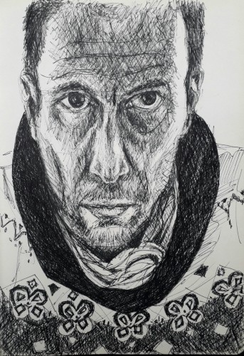 Autoportrait, crayon encre sur papier, 30 x 21 cm