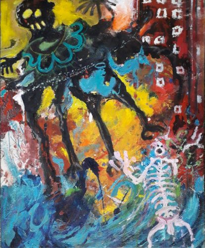 Désastre, 2019, mixte sur toile, 54 x 44 cm