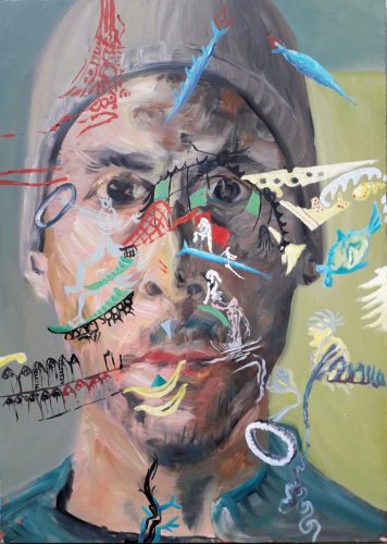 Portrait aux bidules - 2025 - huile sur toile - 73x53 cm