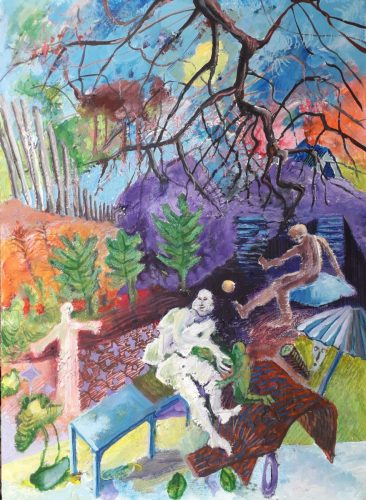 Sous une branche, gouache sur carton, 42 x 30 cm