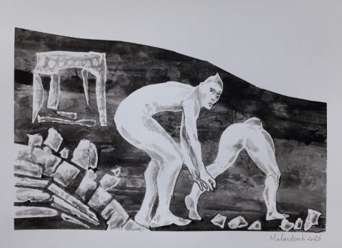 Les pierres 2, 2026, encre sur papier, 25x 32 cm