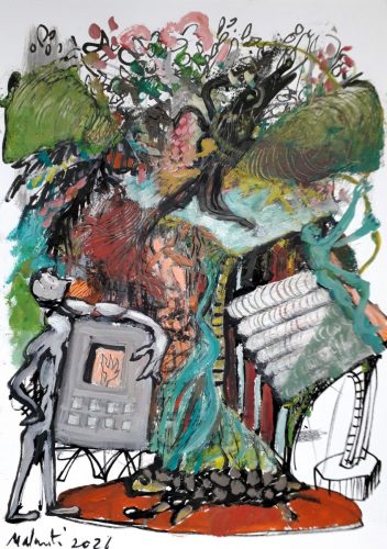 La machine ancienne, huile sur papier, 42 x 30 cm