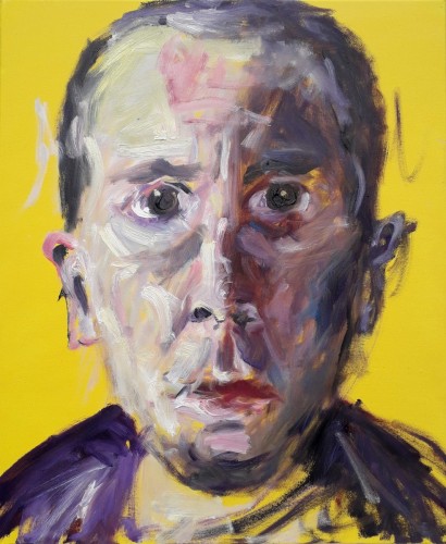 Autoportrait au fond jaune - 2023 - mixte sur toile - 62 x 50 cm