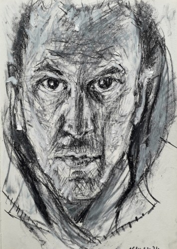 Autoportrait, crayon noir et pastel sur papier, 30 x 21 cm