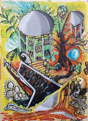 Les Coupoles, 2025, mixte sur papier, 32 x 25 cm