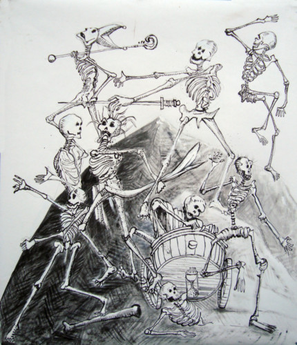 Danse macabre 2 (d'après Holbein le jeune), 2022, encre sur papier, 115 x 100 cm