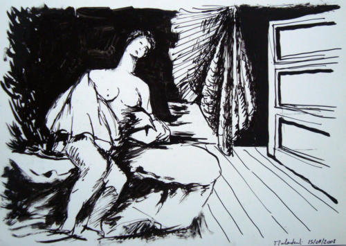 Endormie, 2008, encre sur papier, 20x30 cm