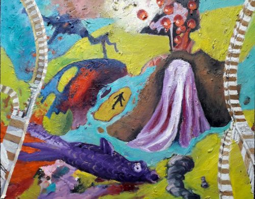 Entre deux arches, huile sur isorel, 2025, 40 x 50 cm