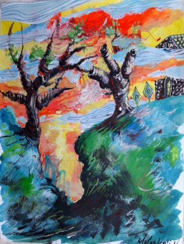 Improvisation 1 - 2026 - encre et gouache sur papier - 32 x 25 cm