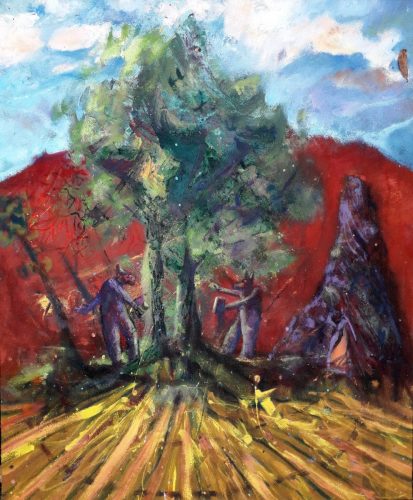 La colline rouge - 2020-2025 - mixte sur toile - 54x44 cm