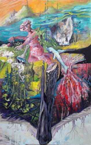 L'homme qui gravite - 2026 - mixte sur toile - 158 x 100 cm