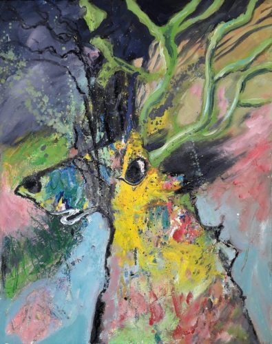 Le cerf perdu - 2024-2025 - mixte sur isorel - 50x40 cm