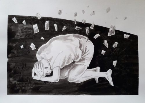 Les pierres 5, 2026, encre sur papier, 30 x 42 cm