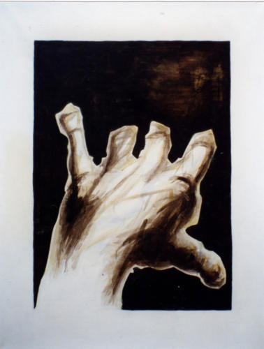 Main ou doigts coupés, 1998, encre mixte sur toile, 150x115 cm
