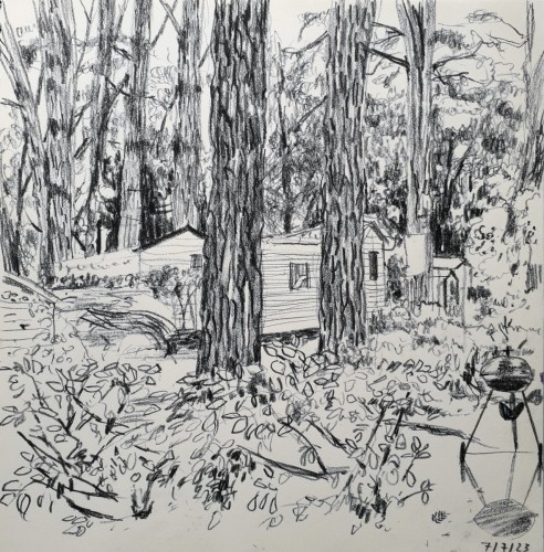 Vue - bungalow, 2023, crayon sur papier, 28 x 29 cm
