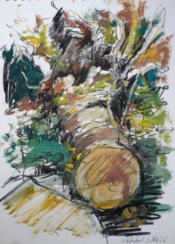 Moulin Neuf 7- 2026 - huile et fusain sur papier - 42 x 30 cm