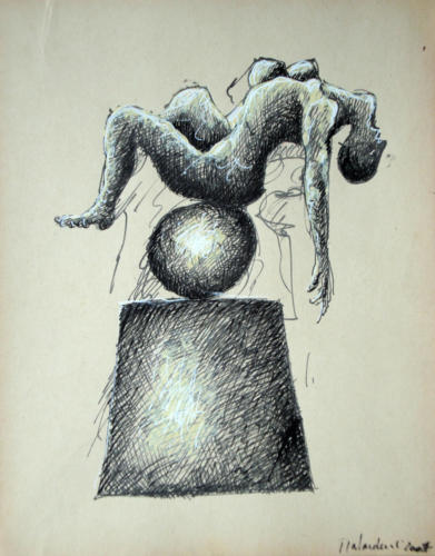Personnage en équilibre, 2007, mixte sur papier, 32 x 25 cm
