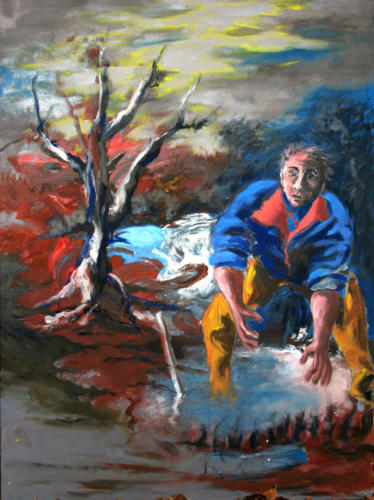 Portrait à la mare, 2008, mixte sur toile, 130x97 cm