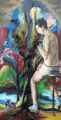 Portrait dans un paysage, 2008, mixte sur toile, 195x97 cm