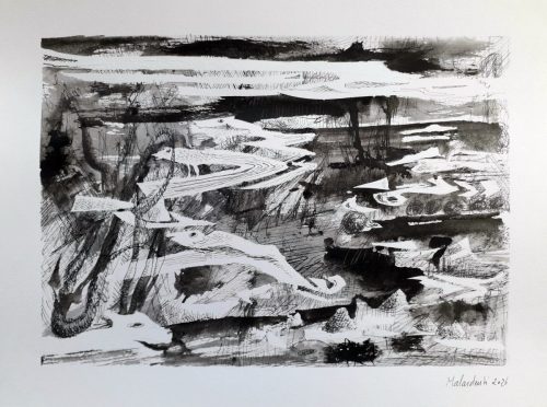 Remous 2 - 2026 - encre sur papier - 25 x 32 cm