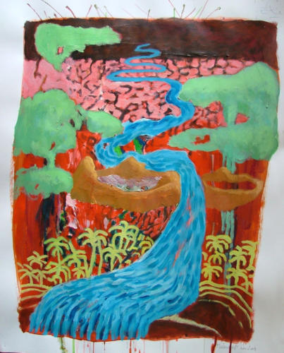 Rivière dans un paysage, 2004, mixte sur papier, 65x50 cm
