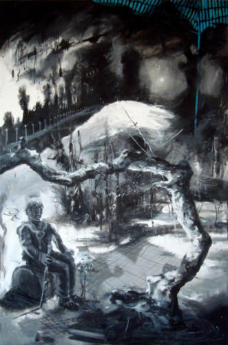 Triptyque à l'escabeau-Et après, 2016, huile sur toile, 195 x 130 cm