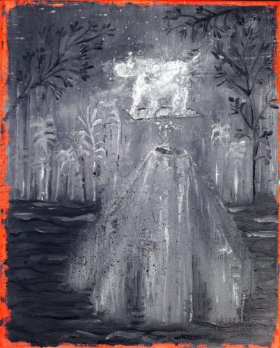 Veau en lévitation - 2026 - huile sur toile - 30 x 20 cm