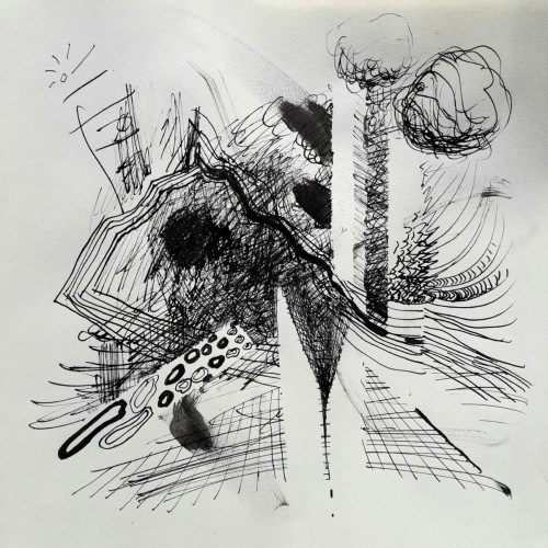 Coupure, 2024, crayon et encre sur papier, 28 x28 cm