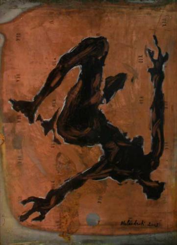 personnage alliongé, 2004, encre sur cuivre, 70 x 60 cm