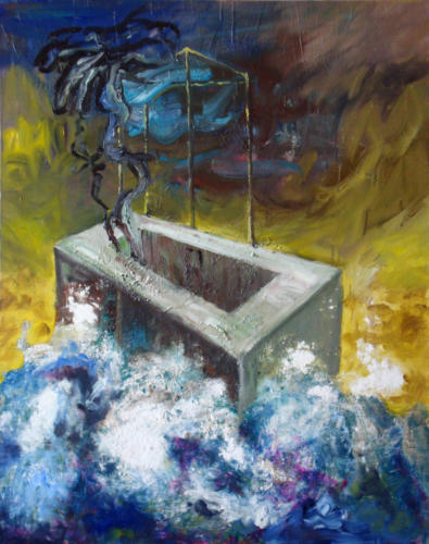 Béton dans la mer, 2006, mixte sur toile, 94x73 cm